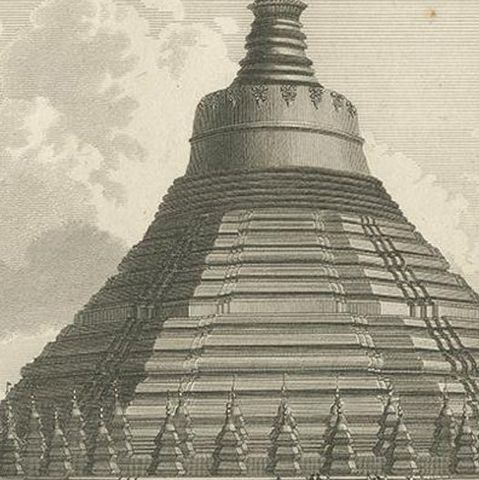 Antique Print of the Golden Temple at Pegu by Symes (1800), close-up 2