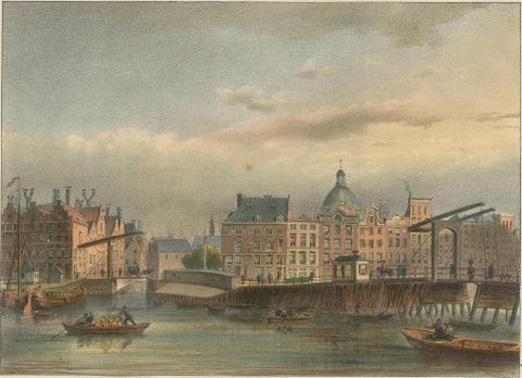 Antique View of Amsterdam’s Haringpakkerij and Nieuwe Stadsherberg Bridge, c1850, close-up 5