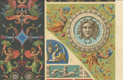 Renaissance Medallions & Mythological Grotesques, Classical Ornament, 1869, close-up 4