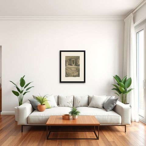 Set of Two Antique Prints of Warwick Castle by Hanhart 'circa 1850', shown framed in a room, true to size