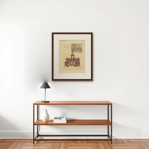 Pl. 49 Antique Print of Sofa Furniture by Kramer 'circa 1910', shown framed on a wall, true to size