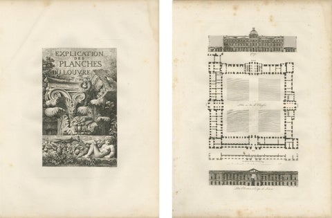 Antique French Architectural Engravings Pair, Baltard Louvre Plates, Paris 1803, view 2