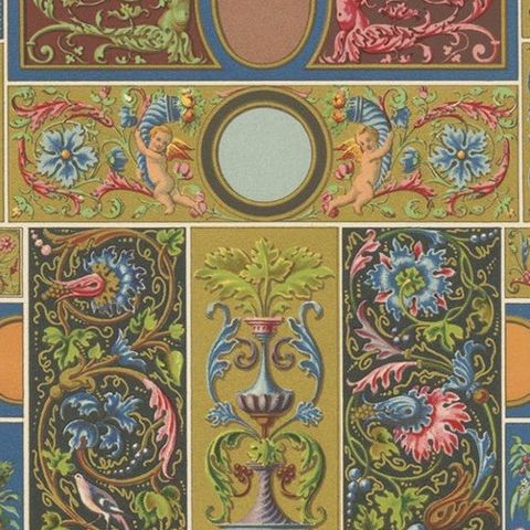 Pl. 57 Antique Print of Renaissance Ornaments by Racinet, circa 1890, close-up 1