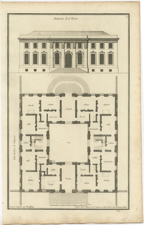 Set of Four Antique Archicture Prints of Various Building Plans and Facades, view 3