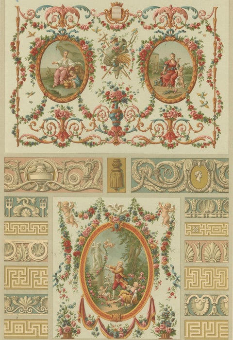 Louis XVI Decorative Panel Chromolithograph by Albert Racinet, Paris, c. 1873, close-up 2