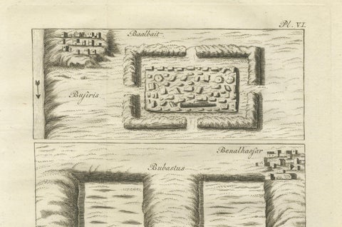 Ancient Temple and Ruin Plans, Egypt, Baalbek, Bubastus, Heliopolis 1776, close-up 5