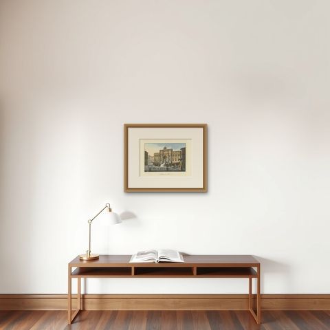 Trevi Fountain Rome, Antique Hand-Coloured Italian View by Gigli (c.1850), shown framed on a wall, true to size