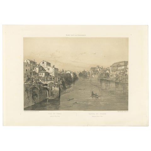 Rome Tiber View from Ponte Sisto, Antique Architectural Print 1869
