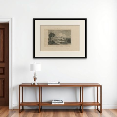 Antique Print of the Palace of Versailles by Meyer, 1848, shown framed on a wall, true to size