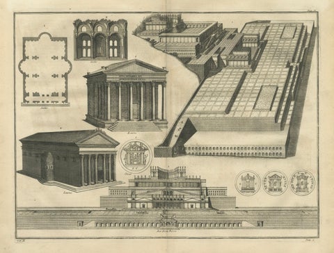 Antique Roman Temple Architecture & Archaeological Plan, Montfaucon, 1721, close-up 1