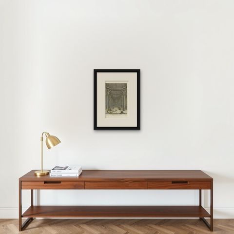 Antique Print of the Interior of the 'Nieuwezijds Kapel' by Goeree, 1765, shown framed on a wall, true to size