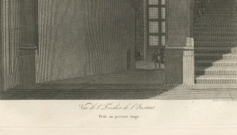 Antique Institut de France Grand Staircase Interior Print, Baltard 1803, close-up 6