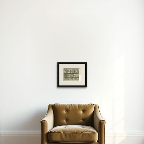 Antique Print of the 'Meervliet' Estate by De Leth, c.1729, shown framed on a wall, true to size