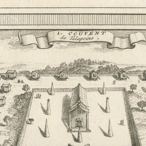 Antique Print of Siam Temples by Van Schley 'c.1750', close-up 1