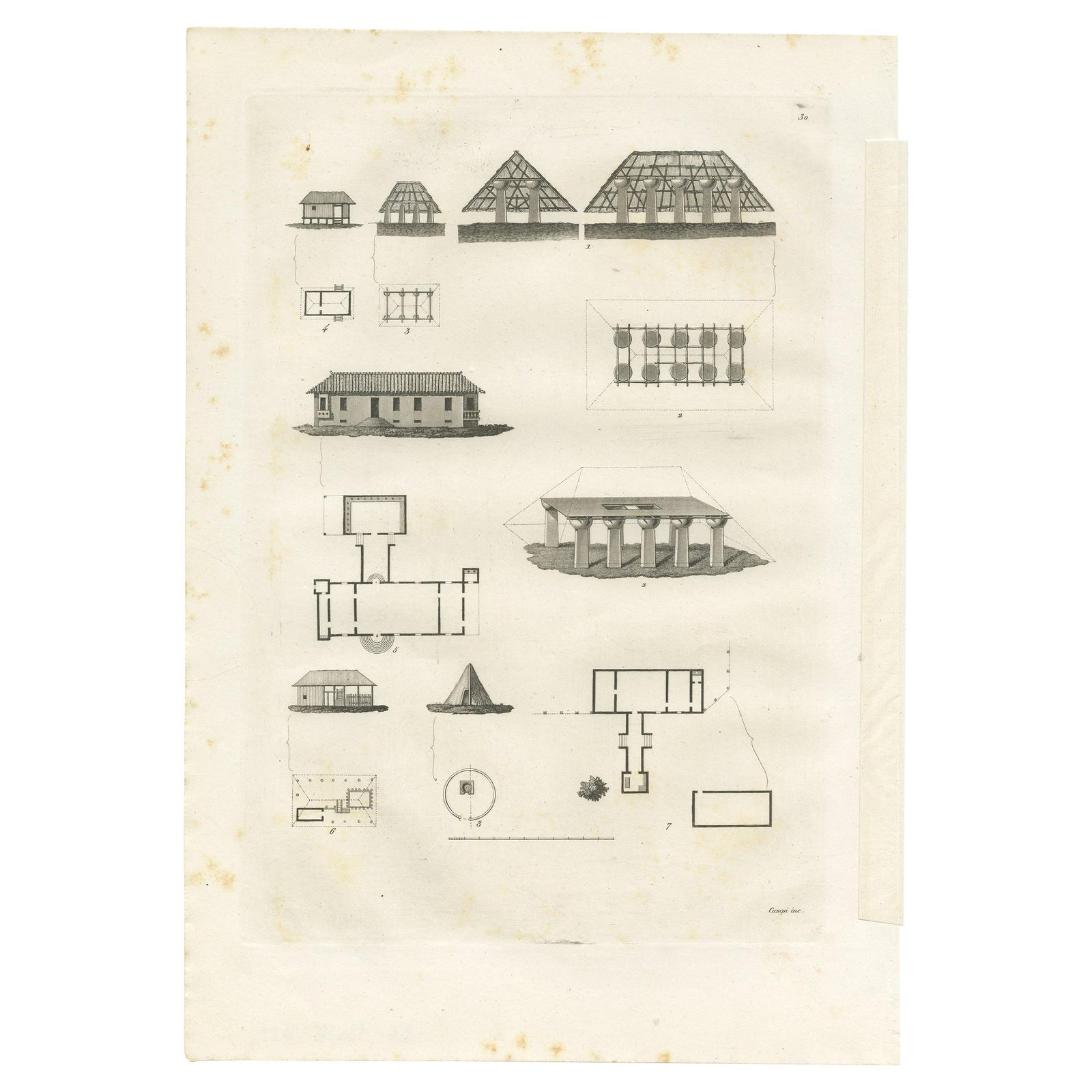 Antique Print of Architecture on the Mariana Islands by Ferrario '1831'