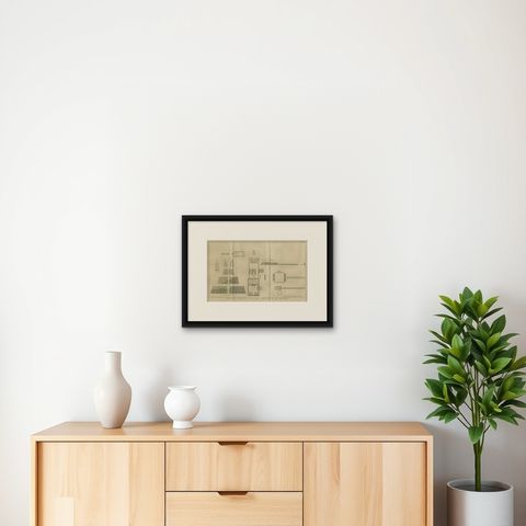 Temple of Jupiter in Thebes, Floor Plan and Gate Elevations, circa 1710, shown framed on a wall, true to size