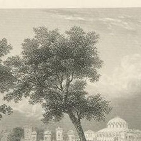 Antique Print of Petrovsky Palace in Moscow, Russia, circa 1850, close-up 1