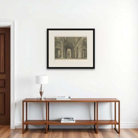 Interior of St. Peter’s Basilica Vatican Rome, Benoist Lithograph 1869, shown framed on a wall, true to size
