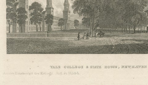 Antique Yale College & State House New Haven Connecticut, Meyer ca. 1850, close-up 5