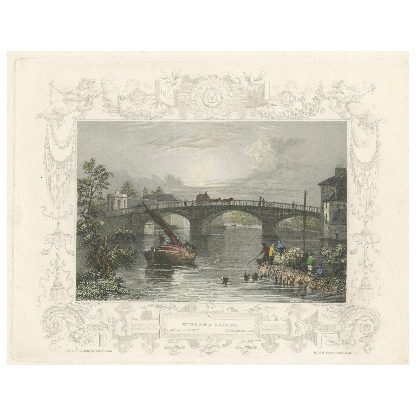 Antique engraving of Windsor Bridge on the Thames, Tombleson, c.1832 to 1834