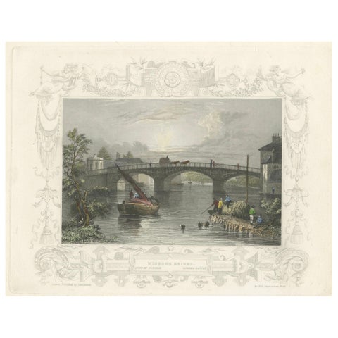 Antique engraving of Windsor Bridge on the Thames, Tombleson, c.1832 to 1834