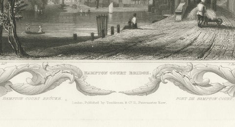 Reflective Waters and Bygone Days: The Hampton Court Bridge Engraving, 1835, close-up 1