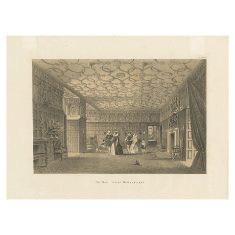 Antique Print of the Hall of Levens Hall by Nash, circa 1870