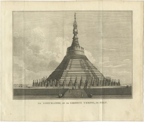 Shwemawdaw Pagoda in Pegu, Antique Engraving of the Great Temple of Burma, 1800, view 2