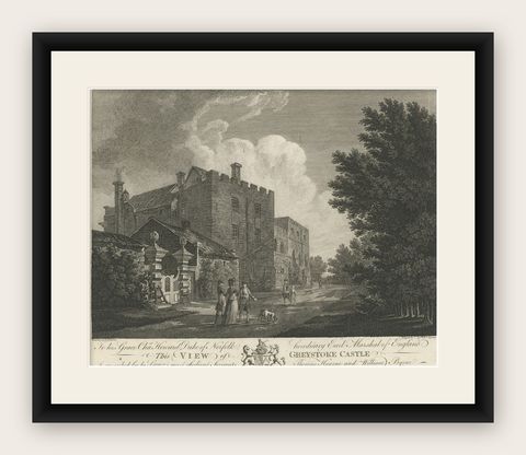 Engraving of Greystoke Castle, Penrith in the County of Cumbria, England, 1778, shown framed