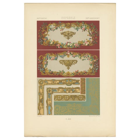 Pl. 92 Antique Print of XVIIIth Century Ornaments by Racinet, circa 1890