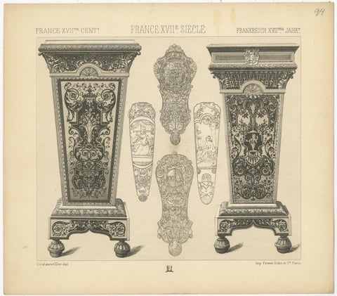 Pl. 94 Antique Print of French 17th Century Decoration by Racinet, circa 1880, view 3