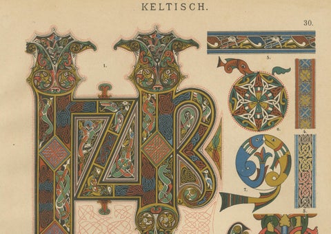 Celtic Manuscript Illumination Print by H. Dolmetsch, Germany ca. 1887, close-up 5