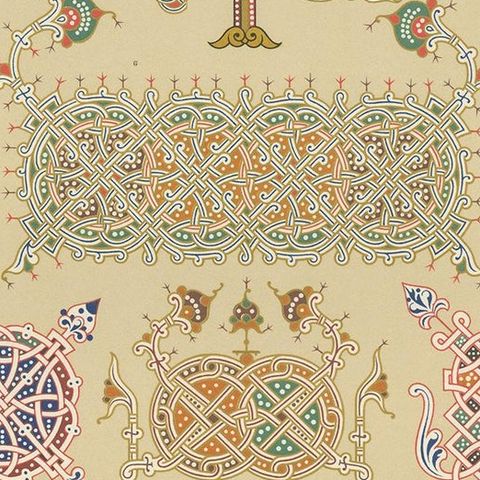 Pl. 64 Antique Print of Russian Interlace & Other Ornaments, Racinet, circa 1890, close-up 2