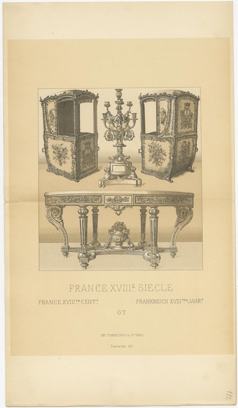 Pl 112 Antique Print of French 18th Century Furniture by Racinet, view 2