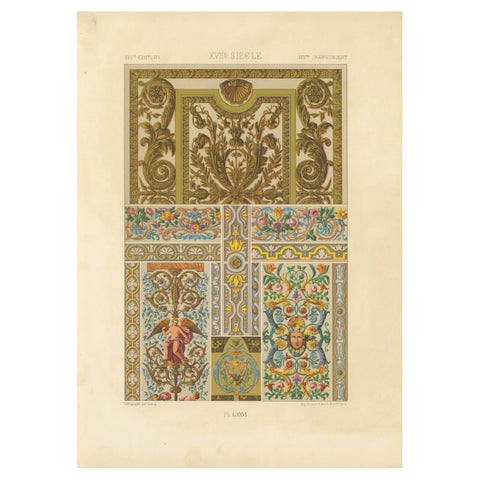 French Decorative Ornament, Baroque Panel Designs, Plate LXXVI, ca.1869
