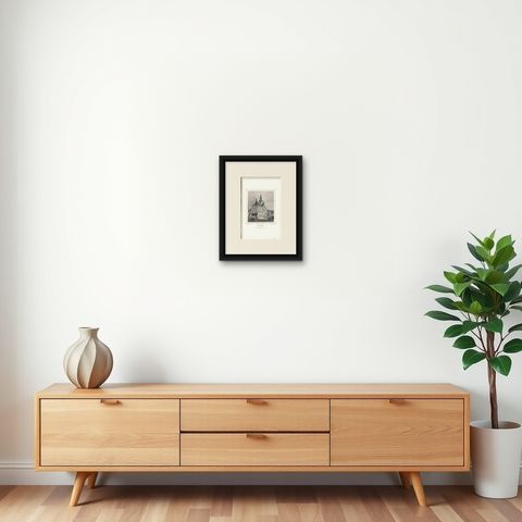Antique Print of the City Hall of Bolsward, Friesland, The Netherlands, c.1860, shown framed on a wall, true to size