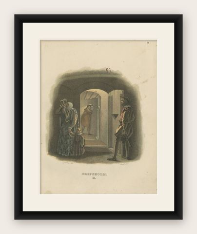 Antique Print of the Interior of Gripsholm Castle by Sandberg, c.1864, shown framed