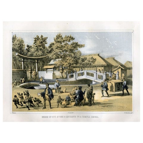 19th Century Temple Entrance and Stone Bridge in Shimoda, Japan, 1856