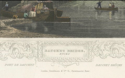 Antique engraving of Datchet Bridge on the Thames, Tombleson, c.1832 to 1834, close-up 3
