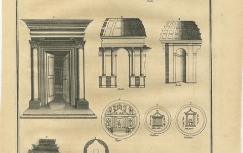 Antique Architectural Engraving by Serlio from Montfaucon, Paris 1721, close-up 1
