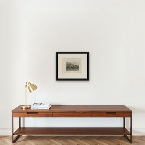 Antique engraving of Hedsor on the Thames, Lord Boston’s estate, Tombleson, 1832, shown framed on a wall, true to size