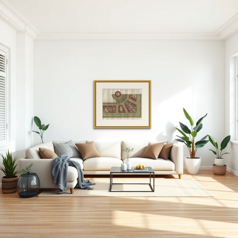 Antique Architecture Print of Ornaments 'Tav. XVI' by Albertolli, shown framed in a room, true to size