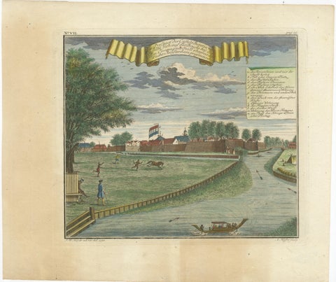 Batavia Castle and Parade Ground, Hand-Coloured Engraving by J.W. Heydt, 1738, view 2