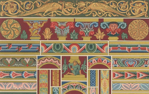 Middle Ages Decorative Ornament, Rich Romanesque Borders & Motifs, c.1869, close-up 1