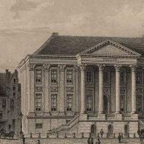 Antique Print of the City Hall of Groningen in The Netherlands, 1858, close-up 1