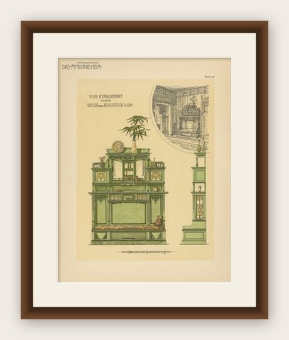 Pl 56 Antique Print of a Sofa and Furniture by Kramer, 'circa 1910', shown framed