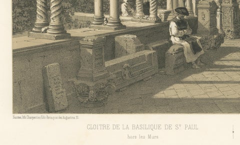Cloister of San Paolo fuori le Mura, Rome, Antique Architectural Print 1869, close-up 5