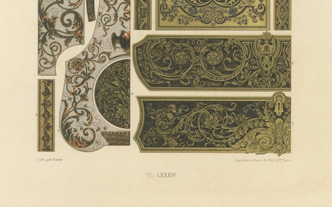 17th–18th Century French Decorative Panels, Gilded Scrollwork and Inlay, c.1869, close-up 1
