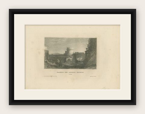 Antique Print of the Tomb of Caecilia Metella by Meyer, 1836, shown framed