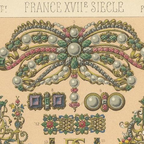 Pl 98 Antique Print of French Decorative Objects by Racinet, 'circa 1880', close-up 1